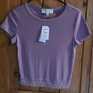 Hippie Rose Women's Lavender Lace Hem Top